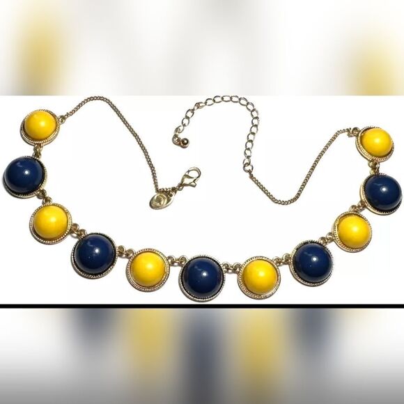 Vintage Necklace CHARMING CHARLIE signed Gold Tone Yellow& Blue 16-19" - Picture 1 of 1
